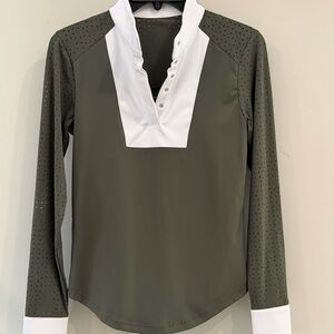 Free Ride Equestrian Amelia Long Sleeve Show Shirt in Hunter (Olive) S